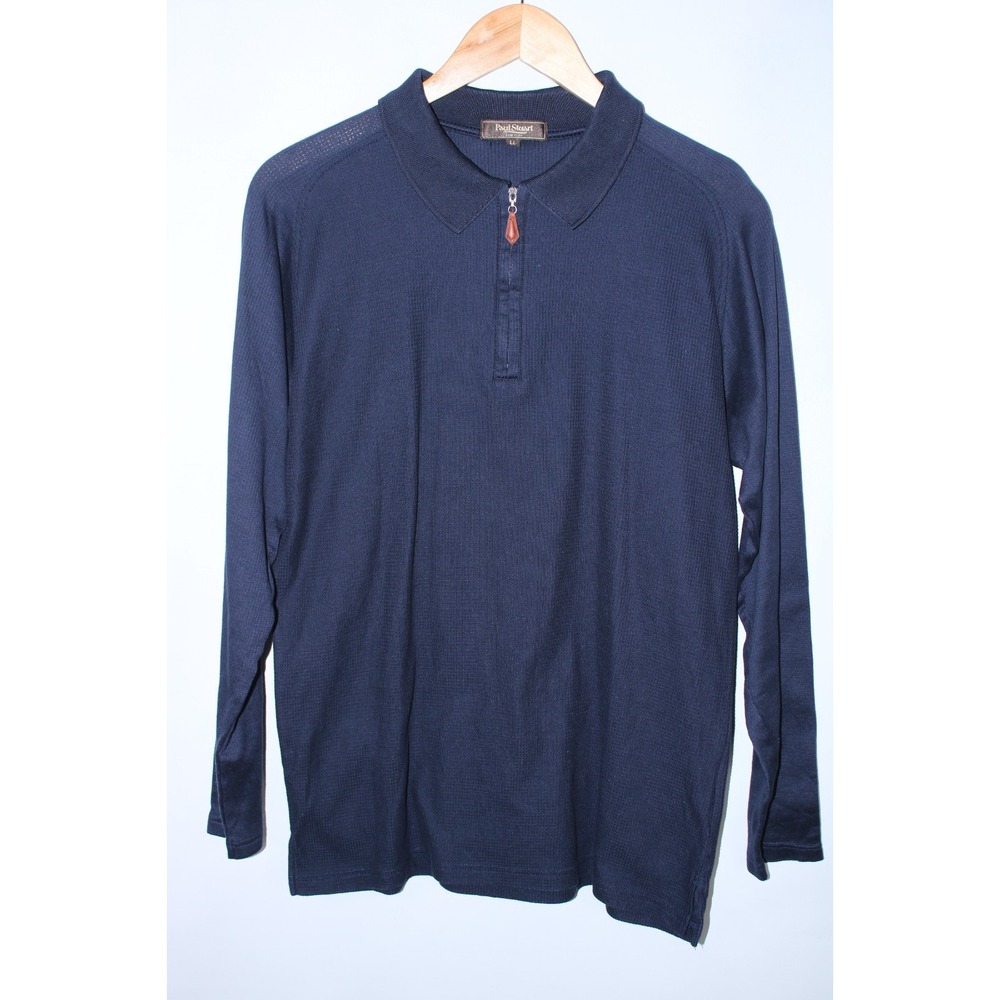 Paul Stuart Men's Japanese Size LL/US Medium Navy 1/4 Zip Waffle Knit Polo Shirt